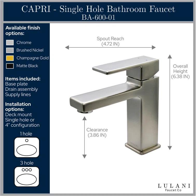 Lulani BA-600-01MB Lulani Capri Single Hole Bathroom Faucet with Drain Assembly