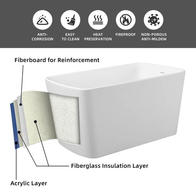 49'' x 27.95'' Freestanding Soaking Acrylic Bathtub
