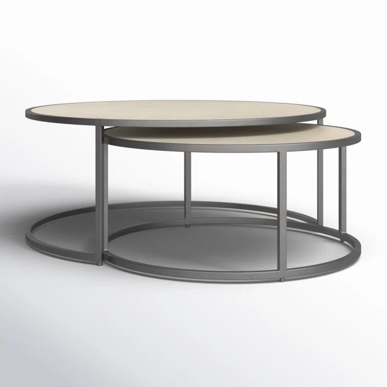 Gray and Cream Round Wood Metal Nesting Coffee Table