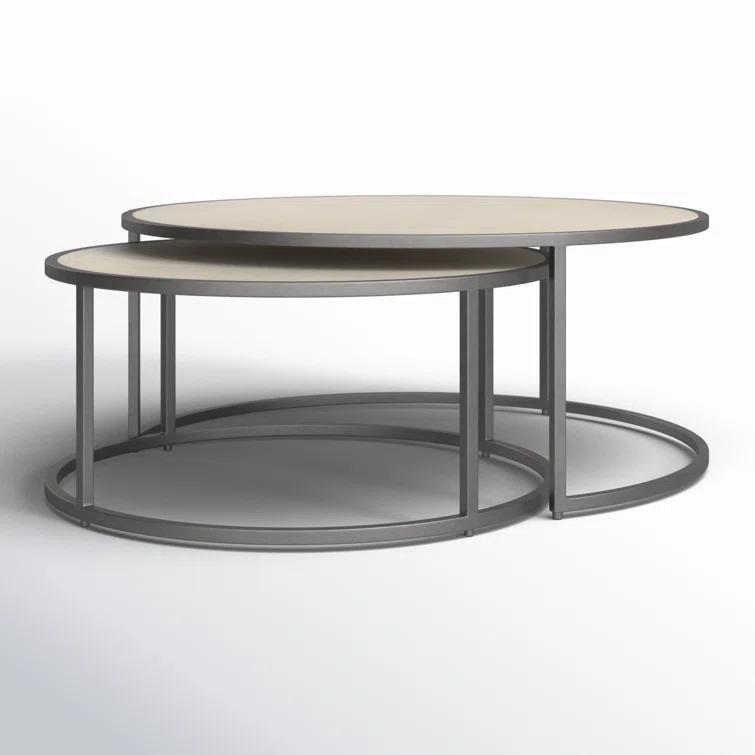 Gray and Cream Round Wood Metal Nesting Coffee Table