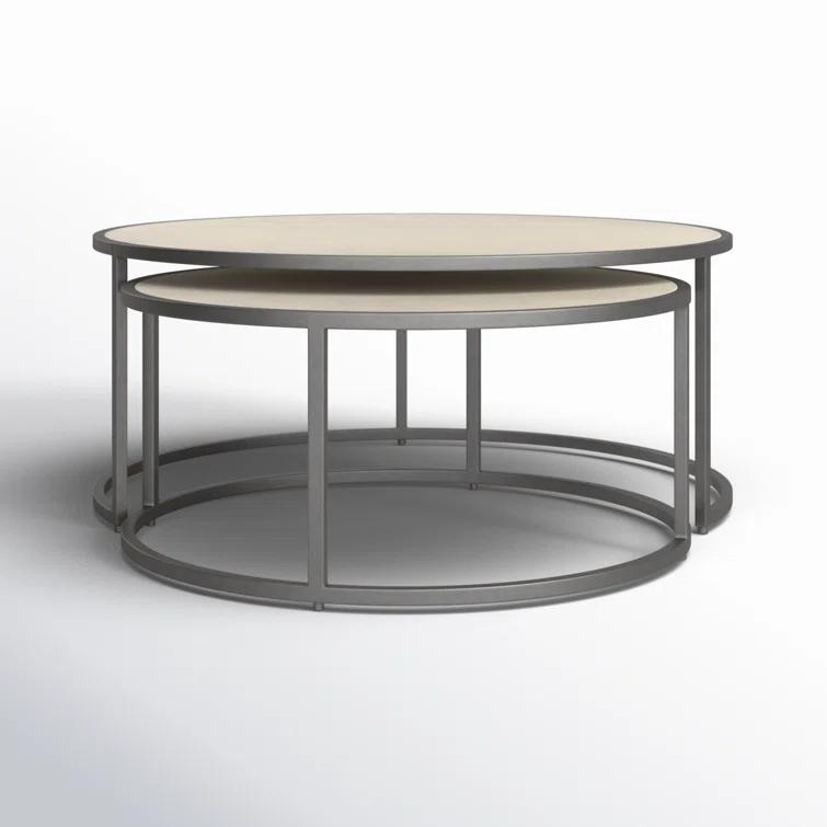Gray and Cream Round Wood Metal Nesting Coffee Table
