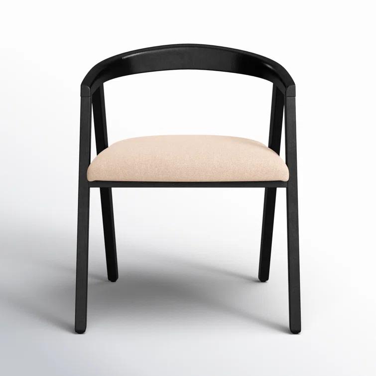 Eloise Matte Black Oak Wood Arm Chair with Light Taupe Linen Upholstery