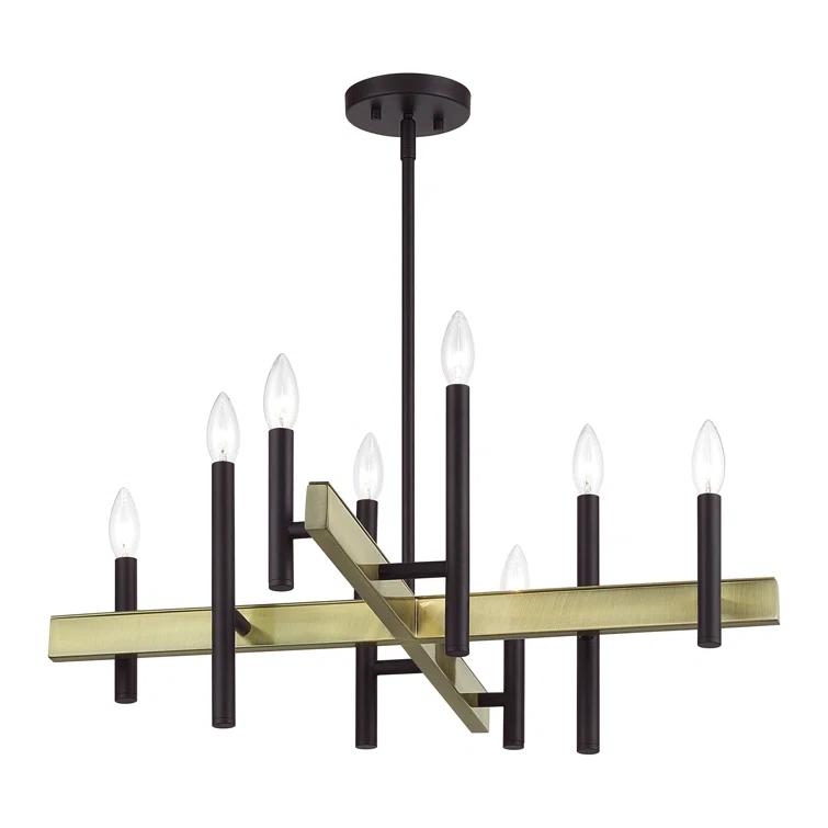 Gracie Oaks 8 Light Black Medium Chandelier With Brushed Nickel Accents