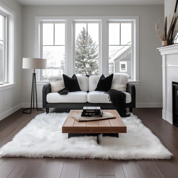 Diller White Faux Sheepskin Fur Machine Washable Shag Fluffy Area Rug