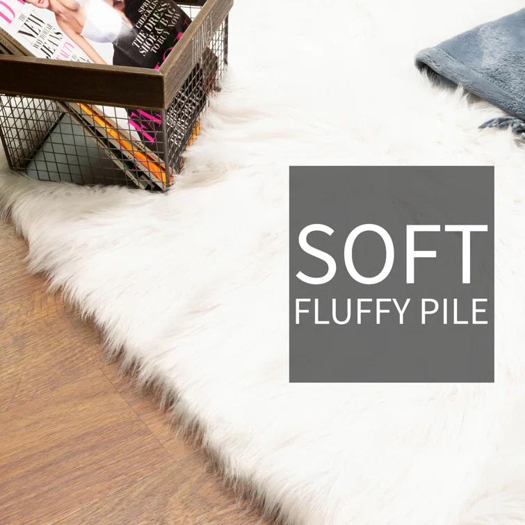 Diller White Faux Sheepskin Fur Machine Washable Shag Fluffy Area Rug
