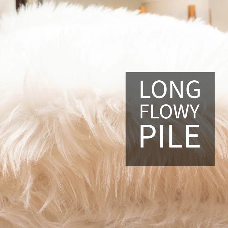 Diller White Faux Sheepskin Fur Machine Washable Shag Fluffy Area Rug