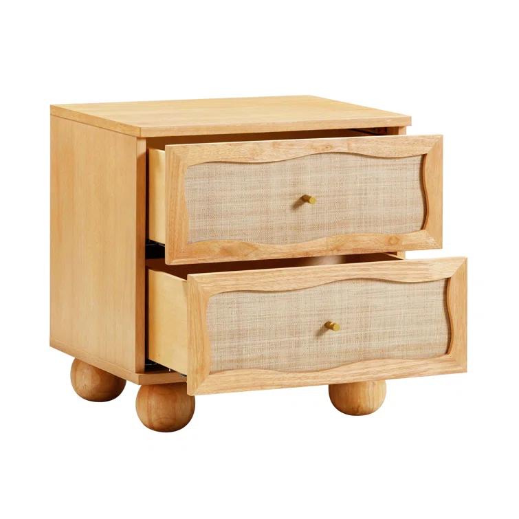 Tourmaline Natural Wood & Rattan Wavy Nightstand