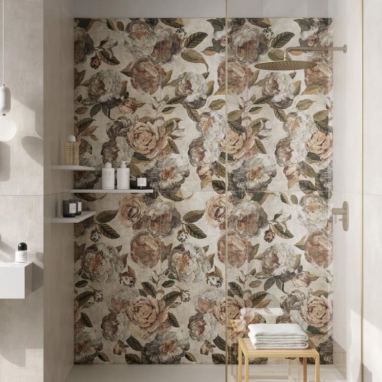 Merola Tile Parete Fiori 24" x 47" Porcelain Natural / Floral Wall & Floor Tile