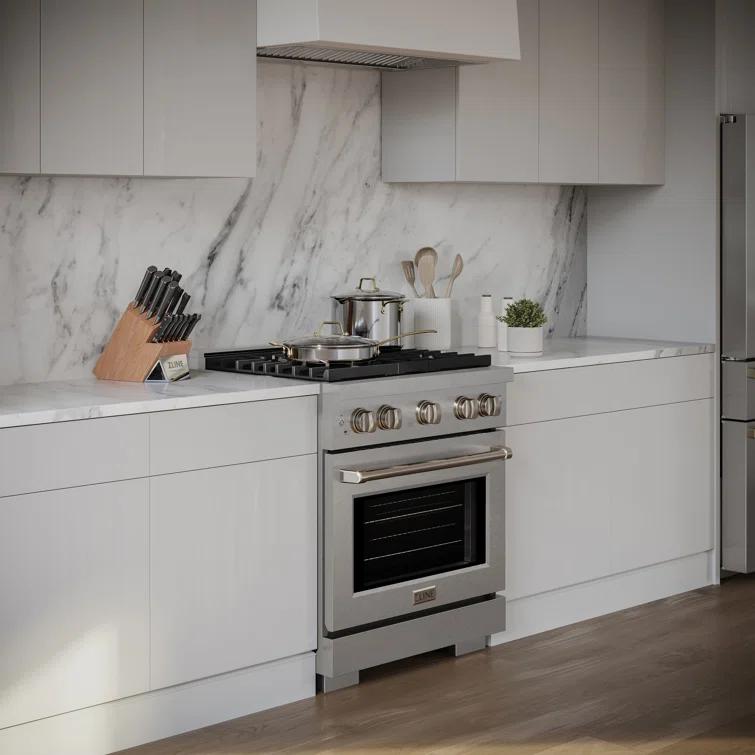 ZLINE Satin ZLINE 30 in. Paramount Gas Range w/ 4 Burners & Convection Oven w/ Door SGRS-30