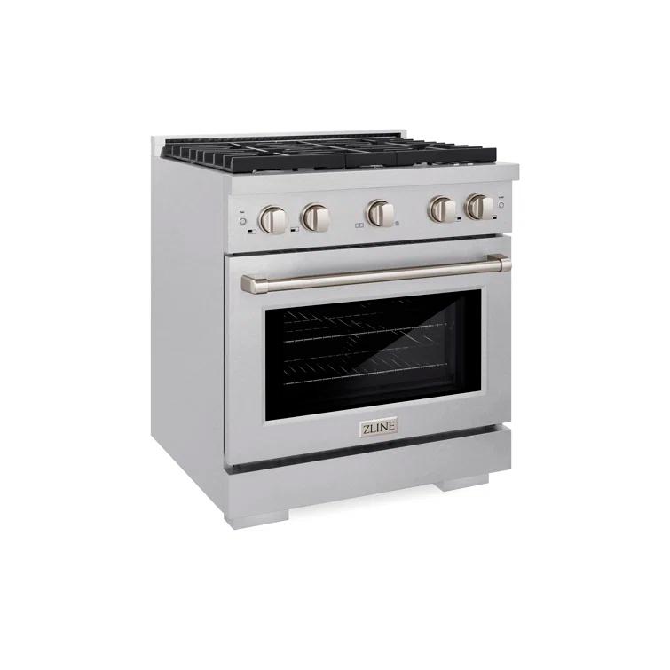 ZLINE Satin ZLINE 30 in. Paramount Gas Range w/ 4 Burners & Convection Oven w/ Door SGRS-30