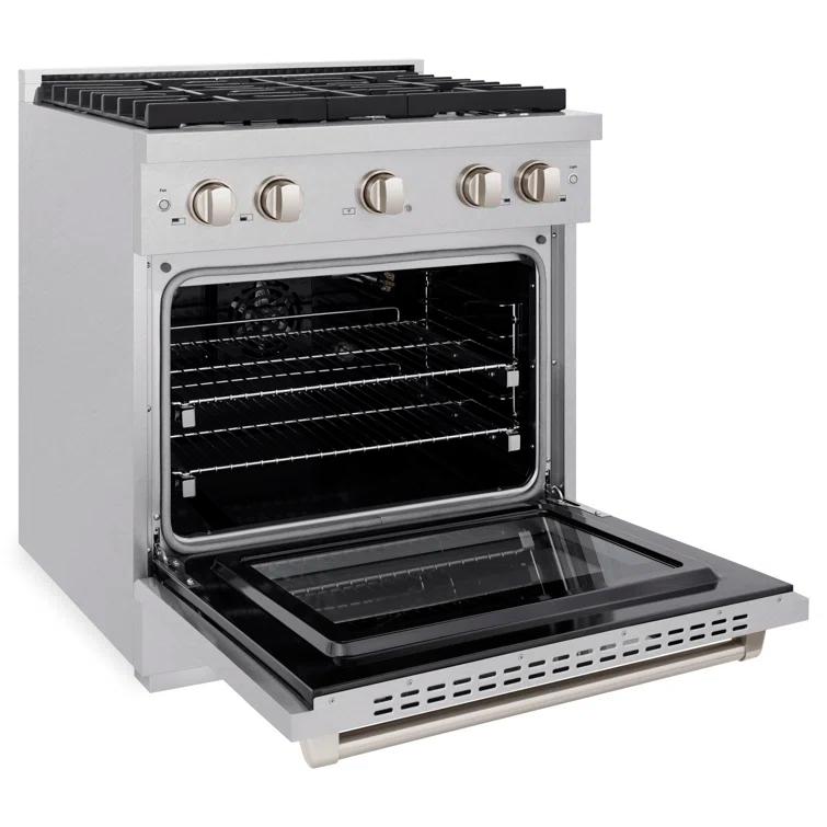 ZLINE Satin ZLINE 30 in. Paramount Gas Range w/ 4 Burners & Convection Oven w/ Door SGRS-30