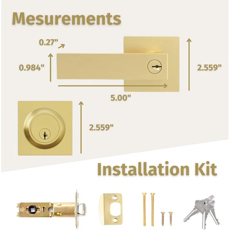 Mega Handles ROBELL Reversible Entry Door Lever and Single Cylinder Deadbolt Lock Combo Pack | Modern Keyed Lever