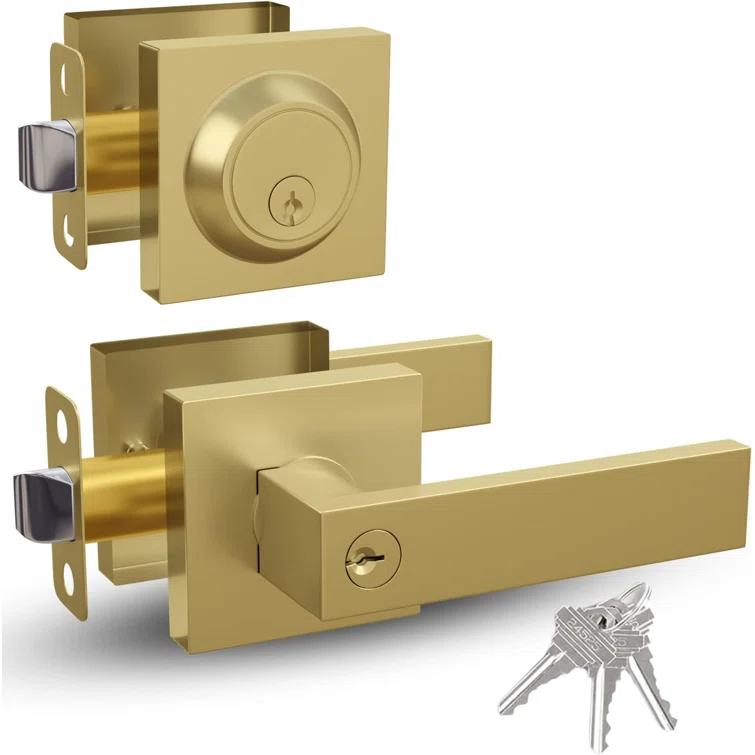 Mega Handles ROBELL Reversible Entry Door Lever and Single Cylinder Deadbolt Lock Combo Pack | Modern Keyed Lever