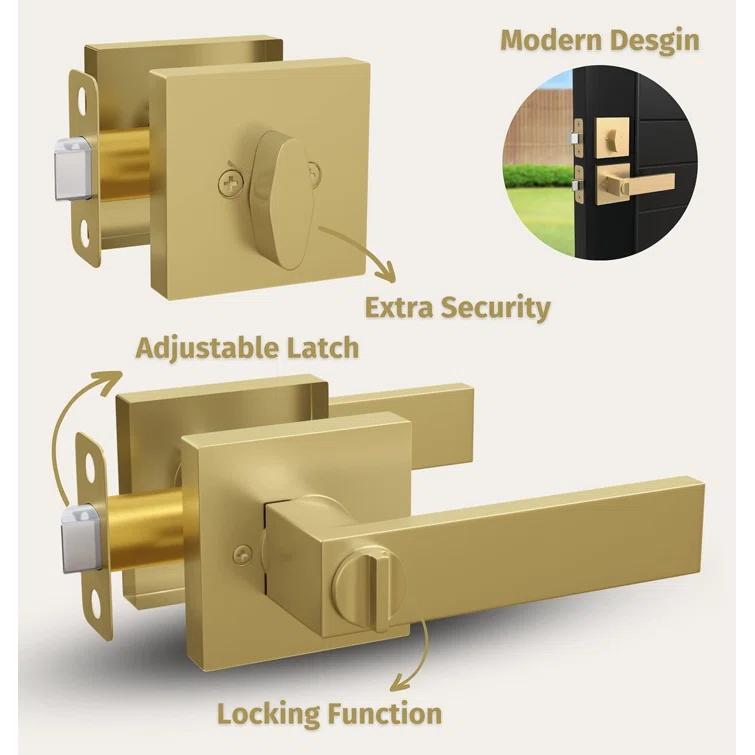 Mega Handles ROBELL Reversible Entry Door Lever and Single Cylinder Deadbolt Lock Combo Pack | Modern Keyed Lever