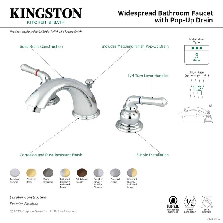 Kingston Brass Magellan Two-Handle 3-Hole Deck Mount Widespread Bathroom Faucet with Retail Pop-Up Drain