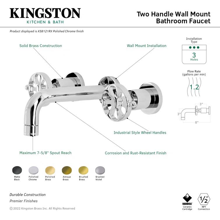 Kingston Brass Belknap Two-Handle 3-Hole Wall Mount Bathroom Faucet