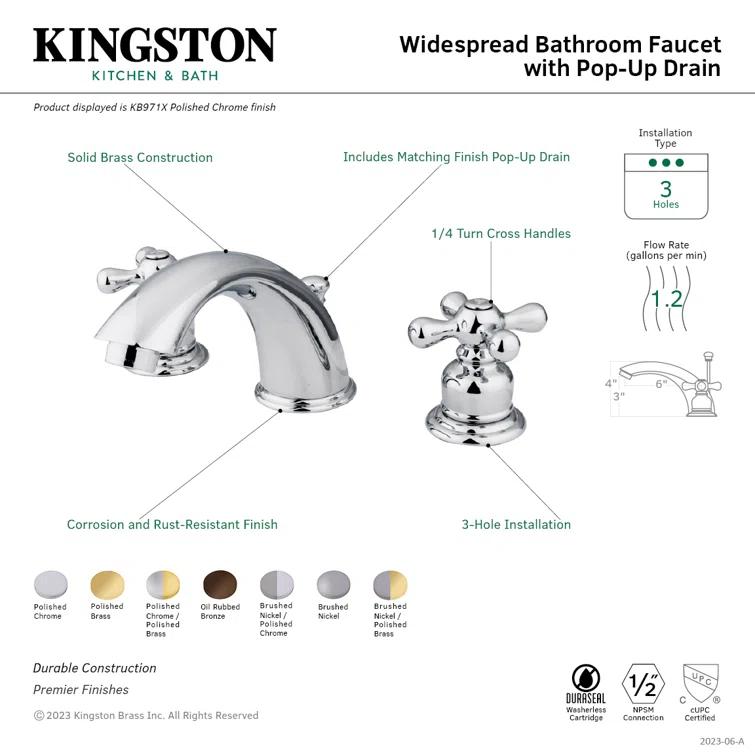 Kingston Brass KB974X Kingston Brass Victorian Two-Handle 3-Hole Deck Mount Widespread Bathroom Faucet with Retail Pop-Up Drain