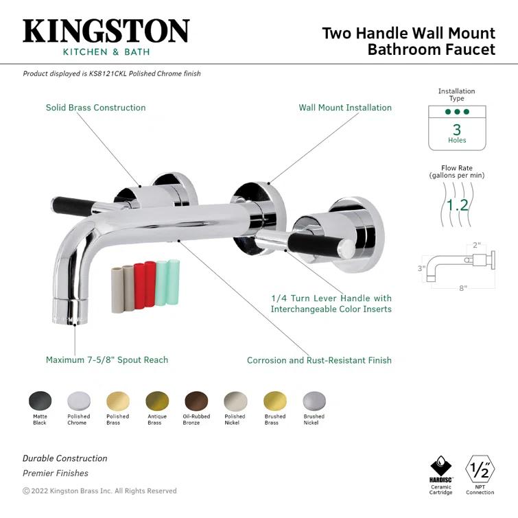 Kingston Brass Kaiser Two-Handle Wall Mount Bathroom Faucet