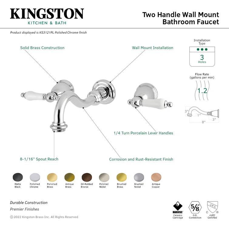 Kingston Brass Vintage Two-Handle 3-Hole Wall Mount Bathroom Faucet