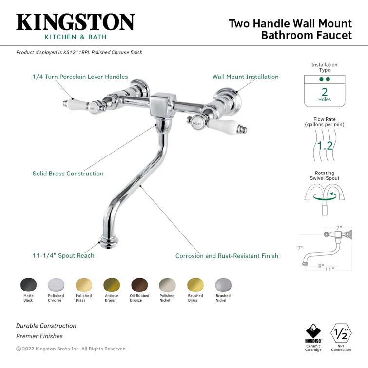 Kingston Brass Bel-Air Two-Handle 2-Hole Wall Mount Bathroom Faucet