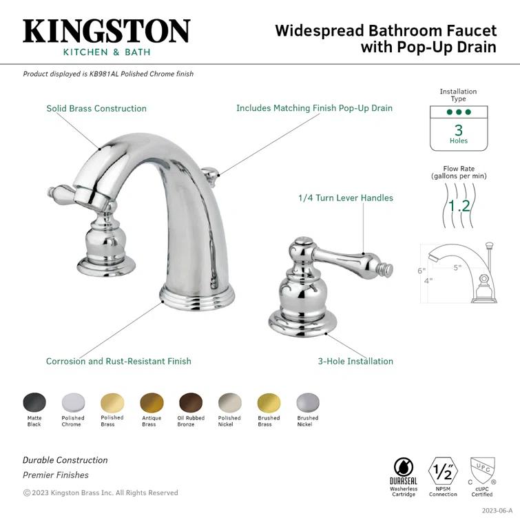 Kingston Brass Victorian Two-Handle 3-Hole Deck Mount Widespread Bathroom Faucet with Retail Pop-Up Drain