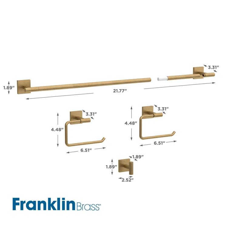 Franklin Brass Nash 4-Piece Bath Hardware Set 18" Towel Bar w/ Extender Toilet Paper Holder Towel Holder Towel Hook NASH64-SG