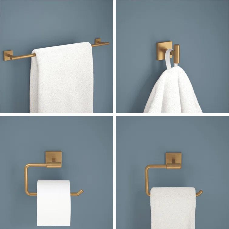 Franklin Brass Nash 4-Piece Bath Hardware Set 18" Towel Bar w/ Extender Toilet Paper Holder Towel Holder Towel Hook NASH64-SG