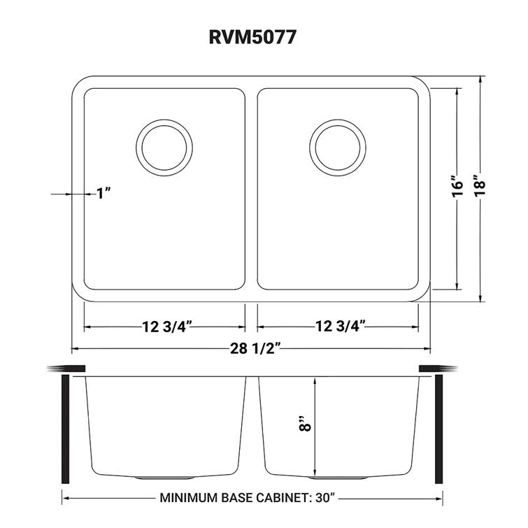 Ruvati RVM5077 Ruvati 28-inch Undermount Kitchen Sink 50/50 Double Bowl 16 Gauge Stainless Steel