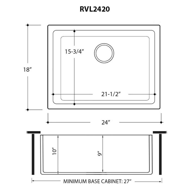 Ruvati 24-inch Fireclay Undermount / Drop-in Topmount Kitchen Sink Single Bowl - Glossy Black
