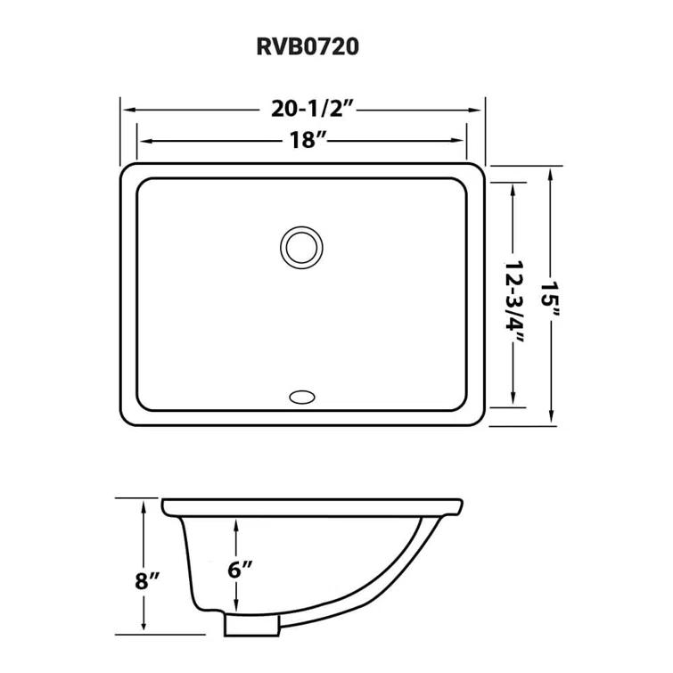 Ruvati 18 x 13 inch Undermount Bathroom Sink White Rectangular Porcelain Ceramic with Overflow