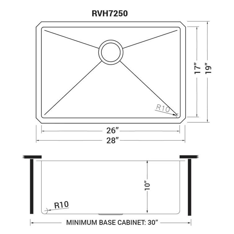 Ruvati RVH7250 Ruvati 28-inch Undermount 16 Gauge Stainless Steel Kitchen Sink Rounded Corners Single Bowl