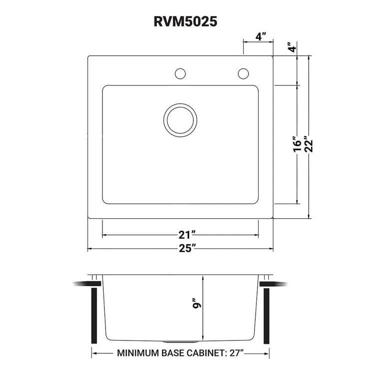 Ruvati 25 x 22 inch Drop-in Topmount Kitchen Sink 16 Gauge Stainless Steel Single Bowl