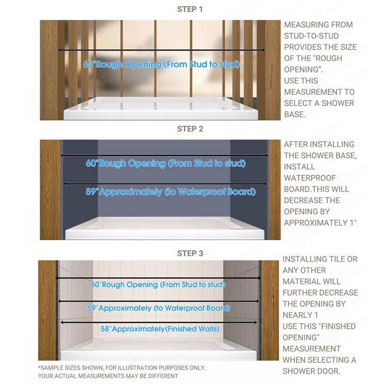 ACE DECOR AD053472 34" W x 72" H Frameless Pivot Shower Door, 1/4" (6mm) Clear SGCC Tempered Glass