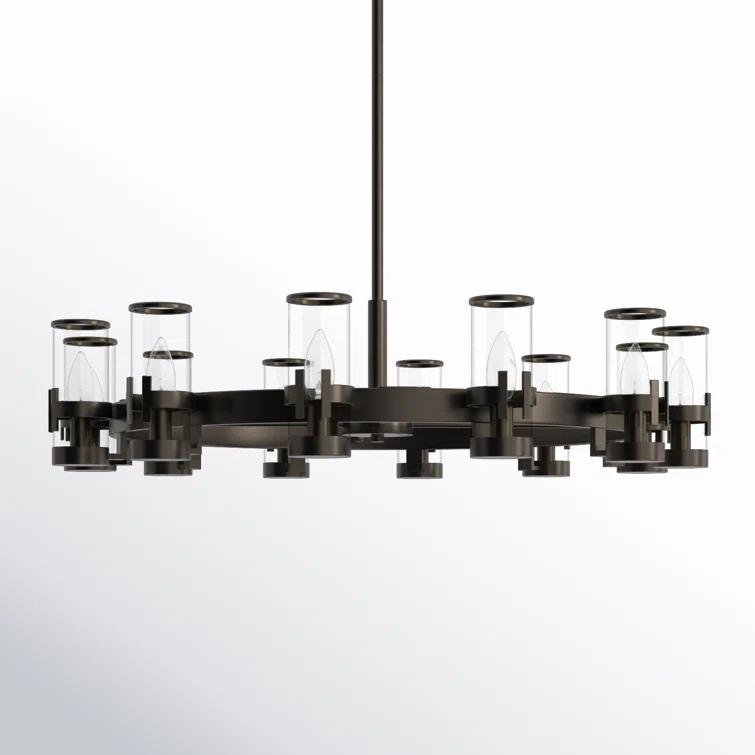Reeve 12-Light Black Oxide Wagon Wheel Chandelier with Clear Glass