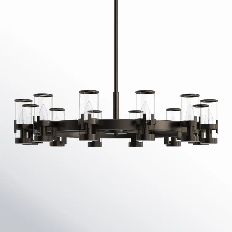 Reeve 12-Light Black Oxide Wagon Wheel Chandelier with Clear Glass