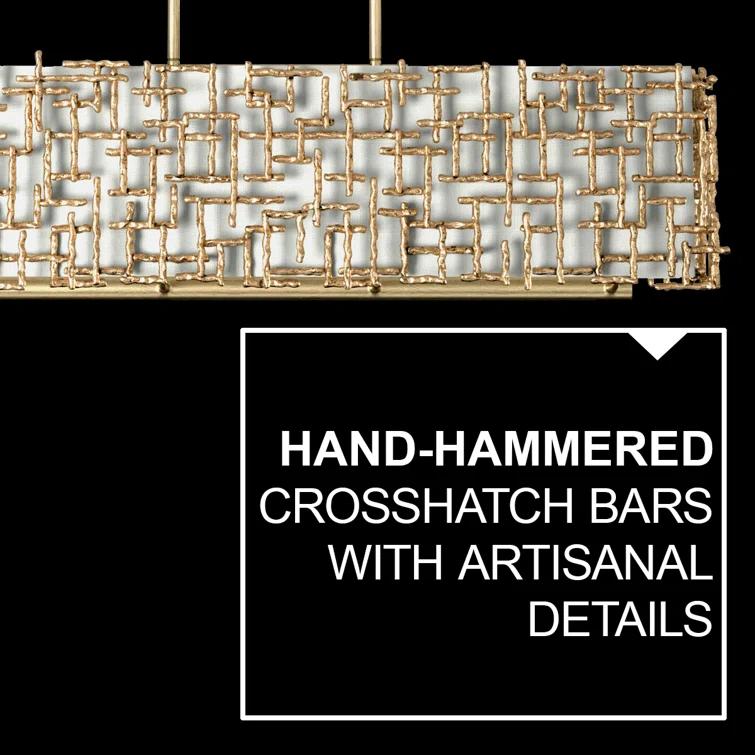 Farrah 10-Light White Linen Linen Chandelier w/ Hammered Crosshatch Bars
