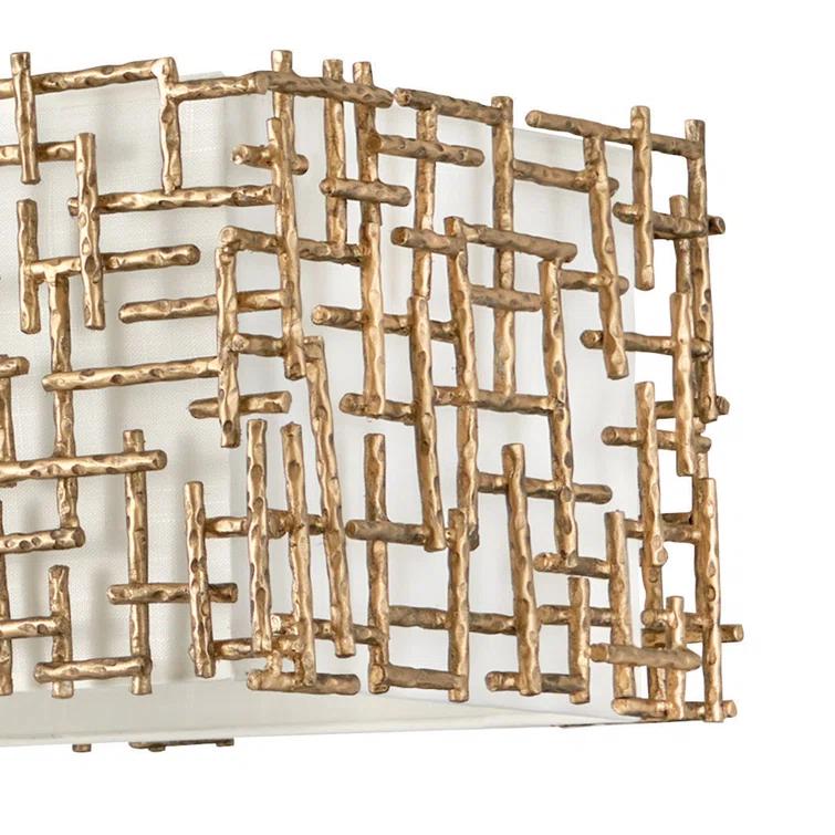 Farrah 10-Light White Linen Linen Chandelier w/ Hammered Crosshatch Bars
