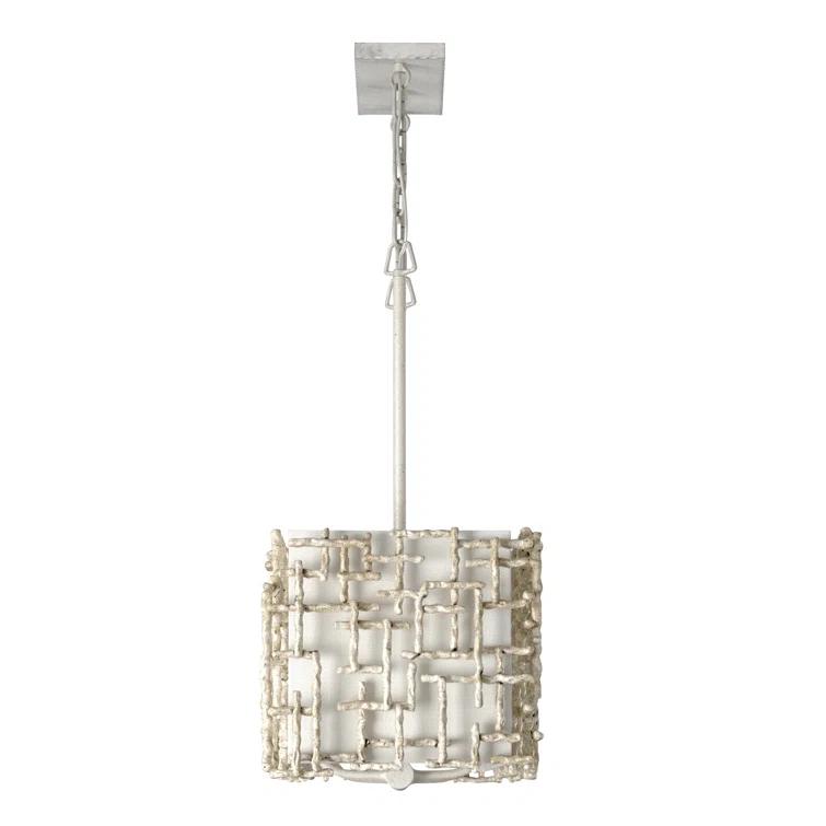 Farrah 10-Light White Linen Linen Chandelier w/ Hammered Crosshatch Bars