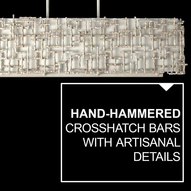 Farrah 10-Light White Linen Linen Chandelier w/ Hammered Crosshatch Bars