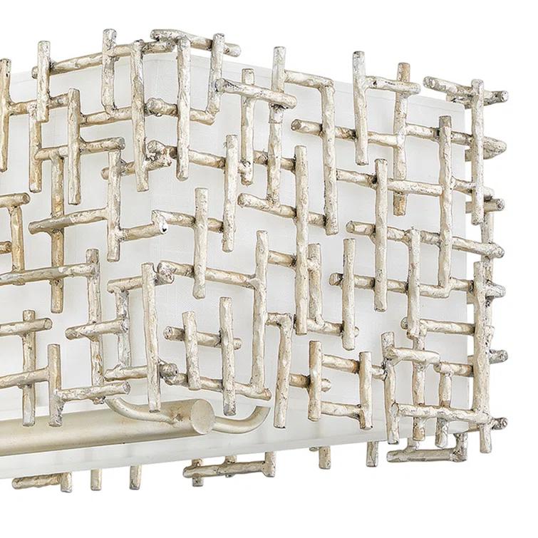 Farrah 10-Light White Linen Linen Chandelier w/ Hammered Crosshatch Bars