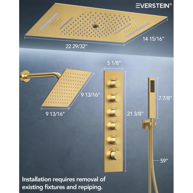 Music Thermostatic Shower System,Dual Showerheads with LED Mood Lighting