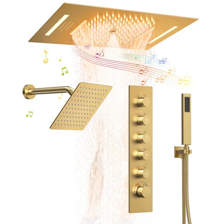 Music Thermostatic Shower System,Dual Showerheads with LED Mood Lighting