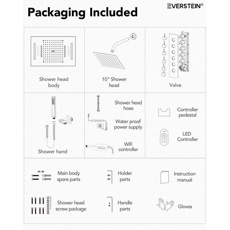 Music Thermostatic Shower System,Dual Showerheads with LED Mood Lighting