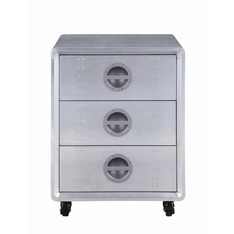 ACME Furniture Brancaster 3-Drawer Cabinet in Aluminum