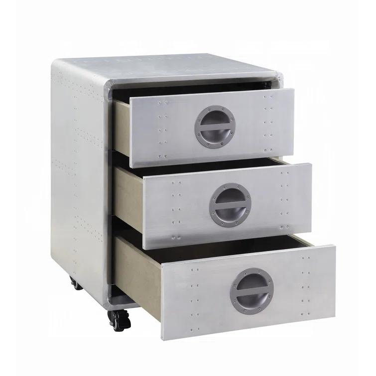 ACME Furniture Brancaster 3-Drawer Cabinet in Aluminum