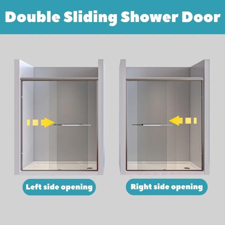 56"-60" W x 72" H Double Sliding Semi-frameless Shower Door with Two Handles
