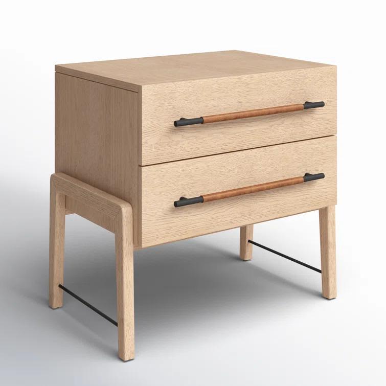 Weston Mid-Century Light Oak Nightstand with Leather Accents