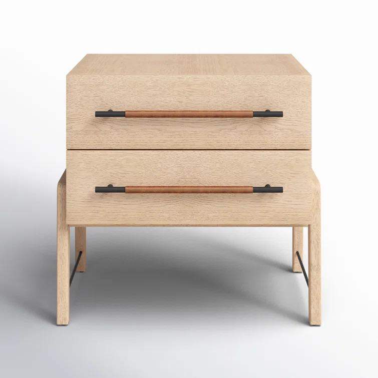 Weston Mid-Century Light Oak Nightstand with Leather Accents