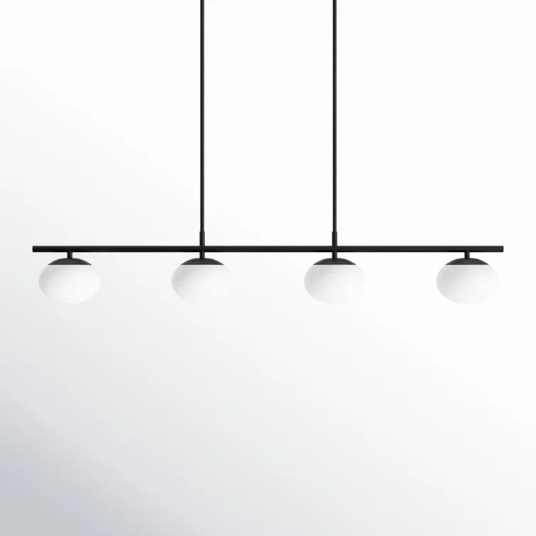 Lune Aged Iron 4-Light Linear Chandelier with Milk White Glass