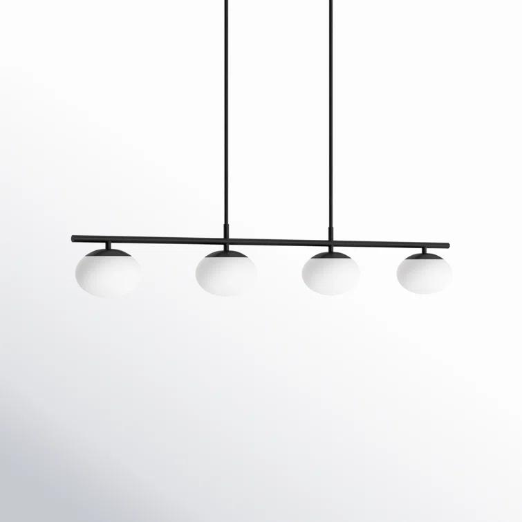 Lune Aged Iron 4-Light Linear Chandelier with Milk White Glass